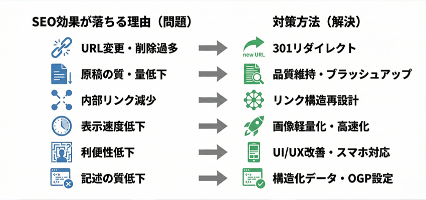 ホームページリニューアルでSEO効果が落ちる理由と対策方法