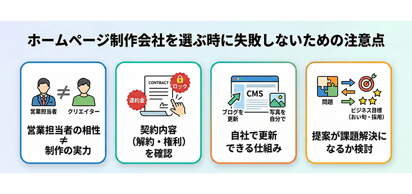 ホームページ制作会社を選ぶ時に失敗しないための注意点