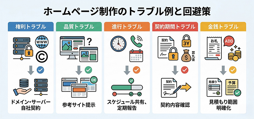 ホームページ制作のトラブル例と失敗を防ぐ回避策