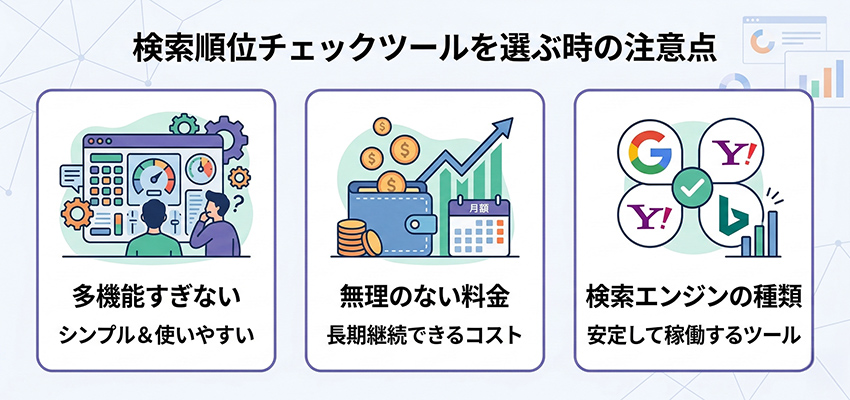 検索順位チェックツールを選ぶ時の注意点