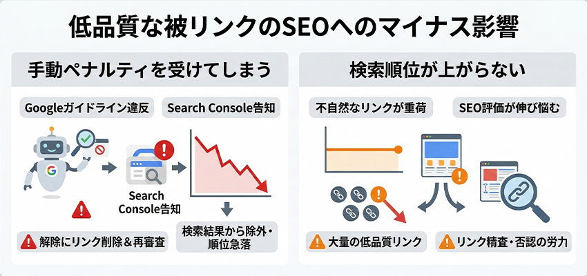 低品質な被リンクを獲得することで被るSEOへのマイナス影響
