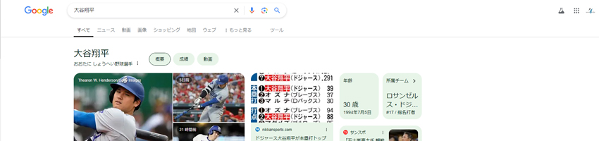 Googleで【大谷翔平】と検索