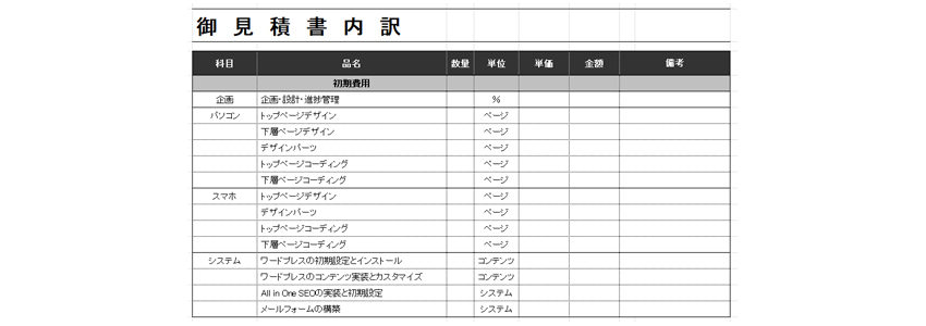 見積書の内訳