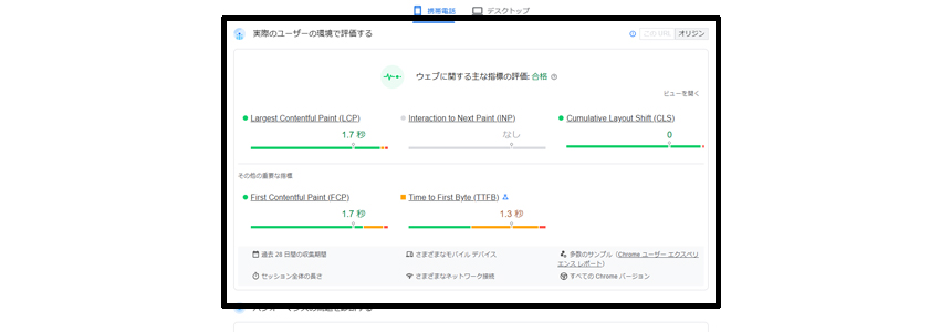 PageSpeed Insightsのフィールドデータの画面の画像