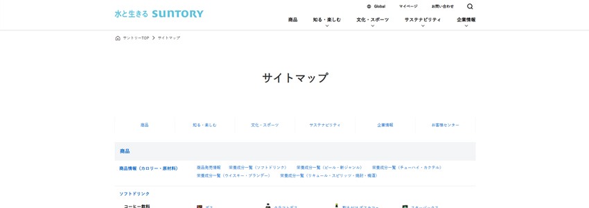 サントリーホールディングスのHTMLサイトマップの画像